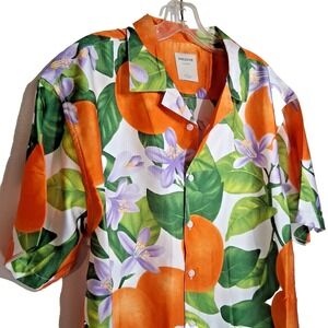 Massive Luxury Mens XL Button Down Casual Shirt Hawaiian White Flower Orange NWT